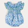 Pepa London Olivia Floral Smocked Ruffle Collar Sleeveless Romper in Blue (6mths-2yrs)