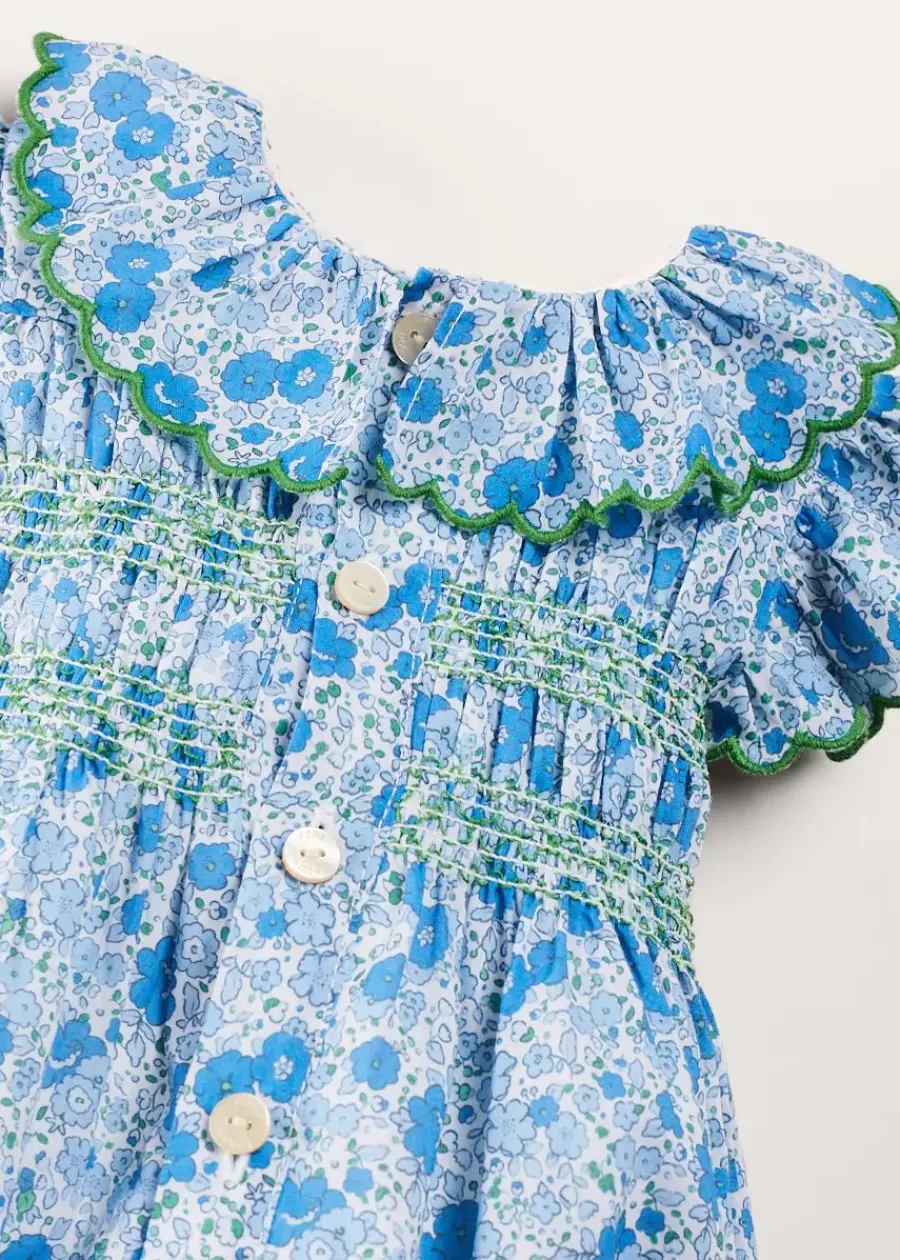 Pepa London Olivia Floral Smocked Ruffle Collar Sleeveless Romper in Blue (6mths-2yrs)