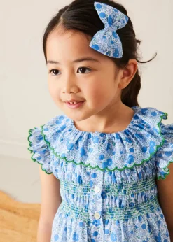 Pepa London Olivia Floral Smocked Ruffle Collar Sleeveless Dress in Blue (12mths-10yrs)