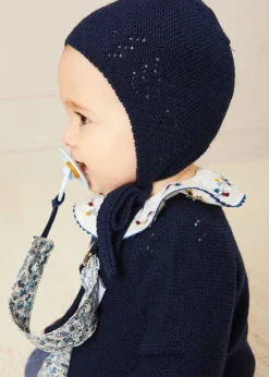 BOY Pepa London Openwork Knitted Bonnet in Navy (S-L)