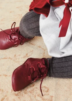 BOY Pepa London Oxford Pram Booties in Burgundy (17-20EU)