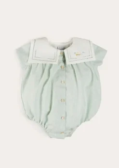 BOY Pepa London Pembridge Striped Plane Embroidery Short Sleeve Romper in Green (3mths-2yrs)