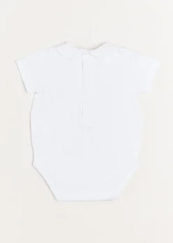 BOY Pepa London Peter Pan Collar Duck Embroidery Short Sleeve Bodysuit in White (3mths-2yrs)