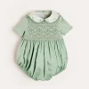 BOY Pepa London Peter Pan Collar Hand Smocked Short Sleeve Romper in Green (3mths-2yrs)