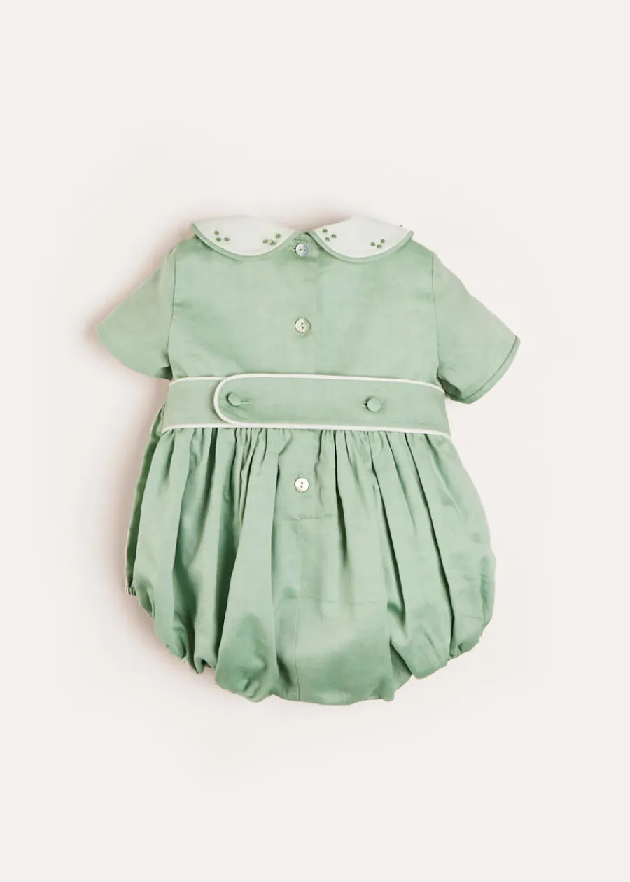 BOY Pepa London Peter Pan Collar Hand Smocked Short Sleeve Romper in Green (3mths-2yrs)