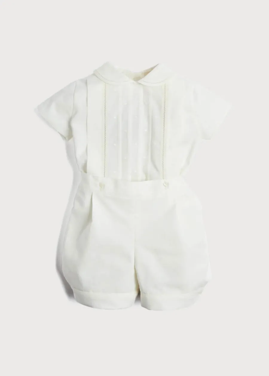 BOY Pepa London Peter Pan Collar Short Sleeved Two Piece Set in Ivory (12mths-4yrs)