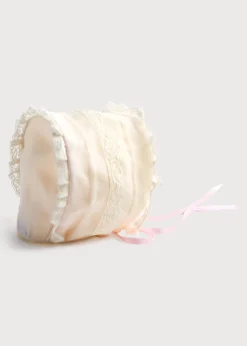 Pepa London Pink Lace Christening Bonnet with Frill (3mths-2yrs)