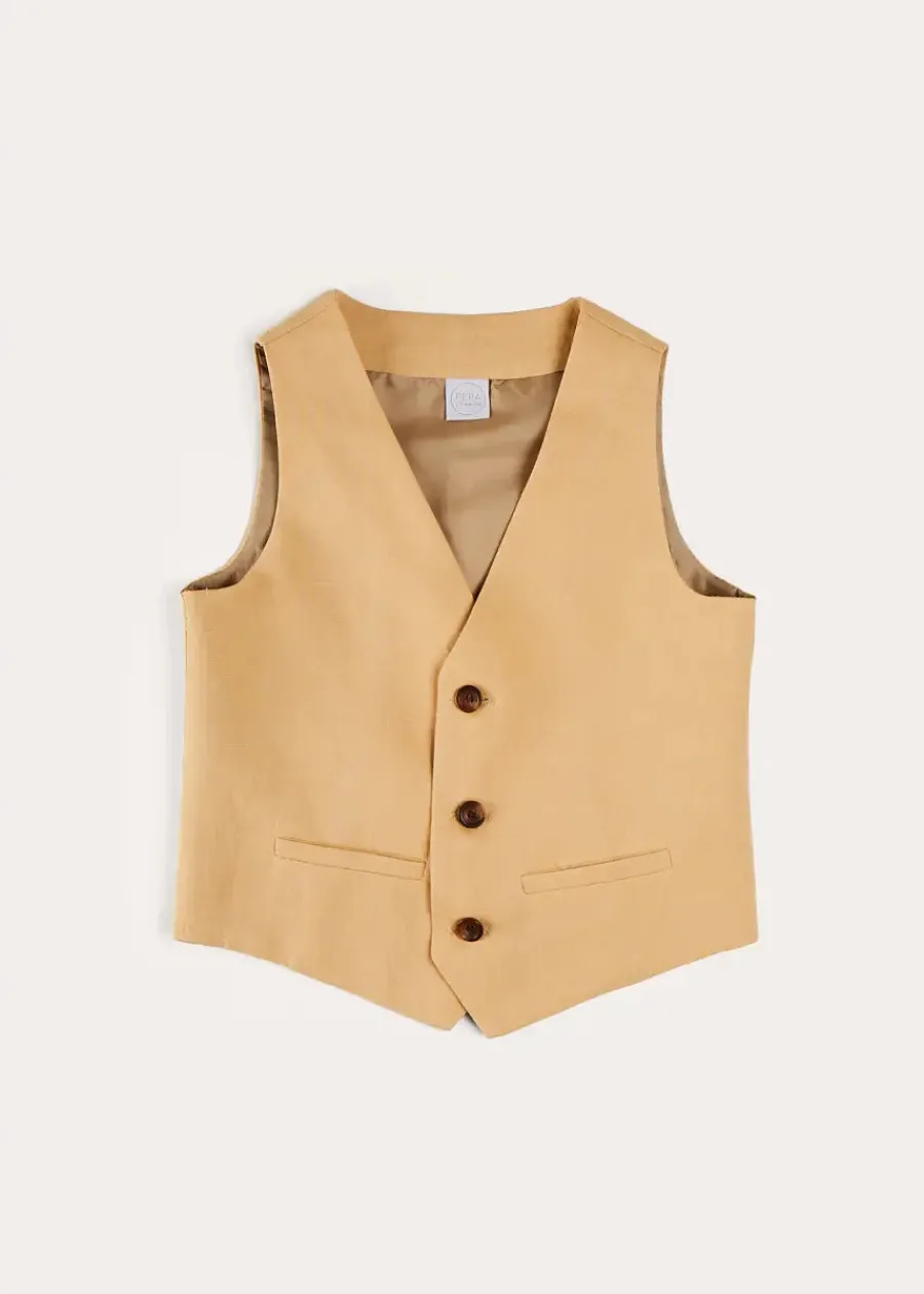 BOY Pepa London Plain Light Linen Vest in Beige (4-10yrs)