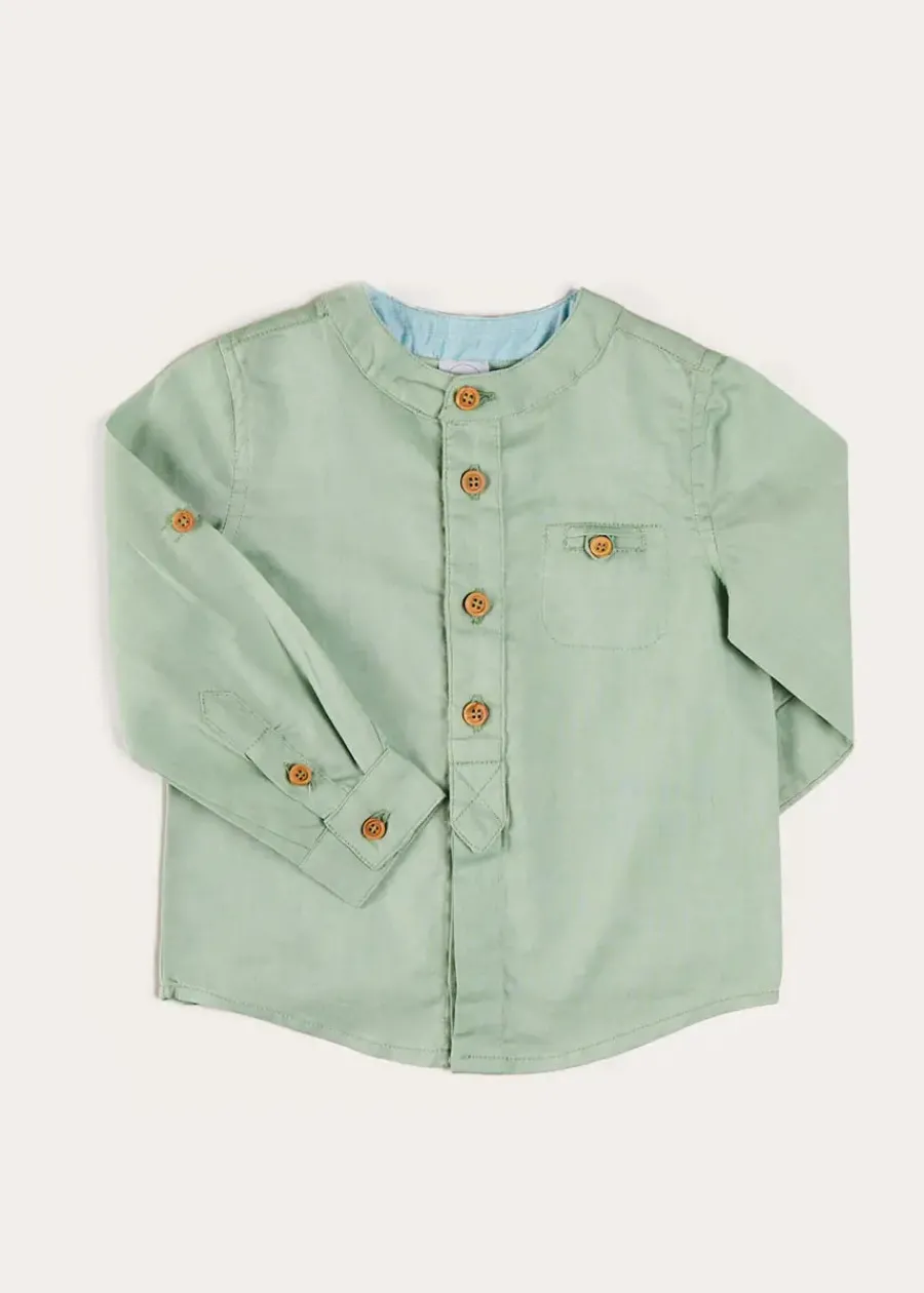 BOY Pepa London Plain Mao Collar Long Sleeve Shirt in Green (12mths-10yrs)