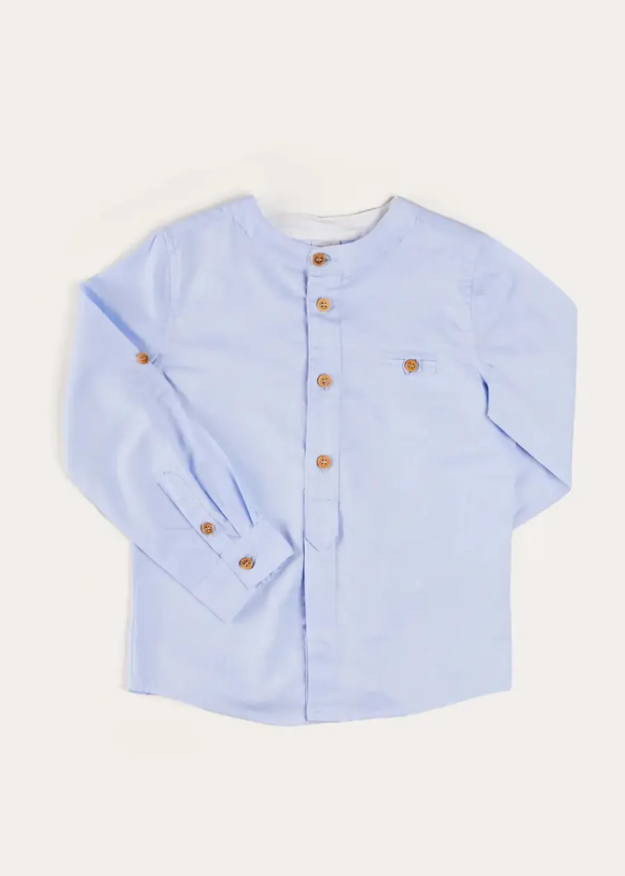 BOY Pepa London Plain Mao Collar Long Sleeve Shirt in Blue (4-10yrs)