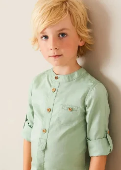 BOY Pepa London Plain Mao Collar Long Sleeve Shirt in Green (12mths-10yrs)