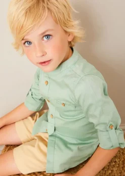 BOY Pepa London Plain Mao Collar Long Sleeve Shirt in Green (12mths-10yrs)
