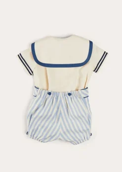 BOY Pepa London Regency Stripe Mariner Collar Two Piece Set With Bloomers in Blue (6mths-3yrs)