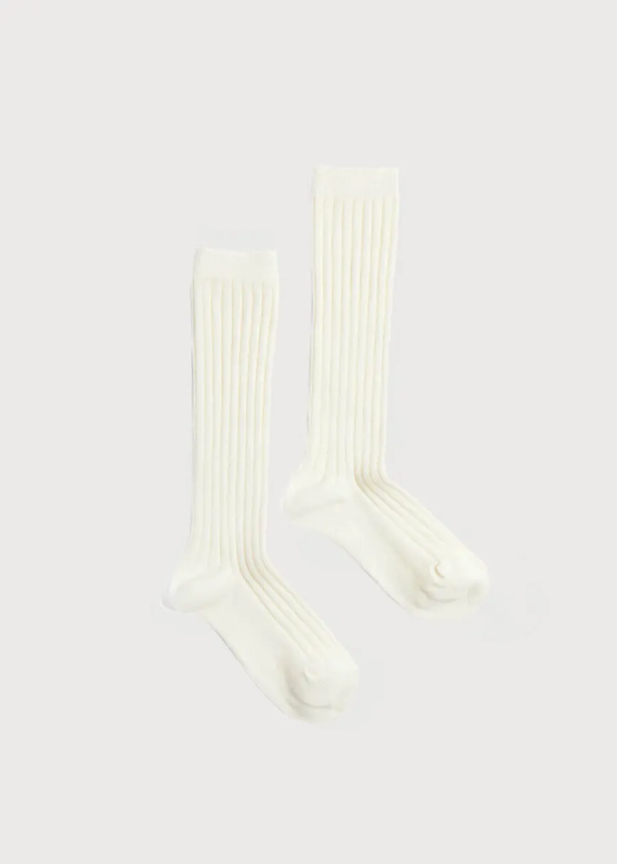 BOY Pepa London Ribbed Knitted Knee Socks in Cream (0mths-10yrs)