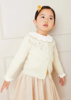 Pepa London Ruffle Collar Long Sleeve Top In Cream (18mths-10yrs)