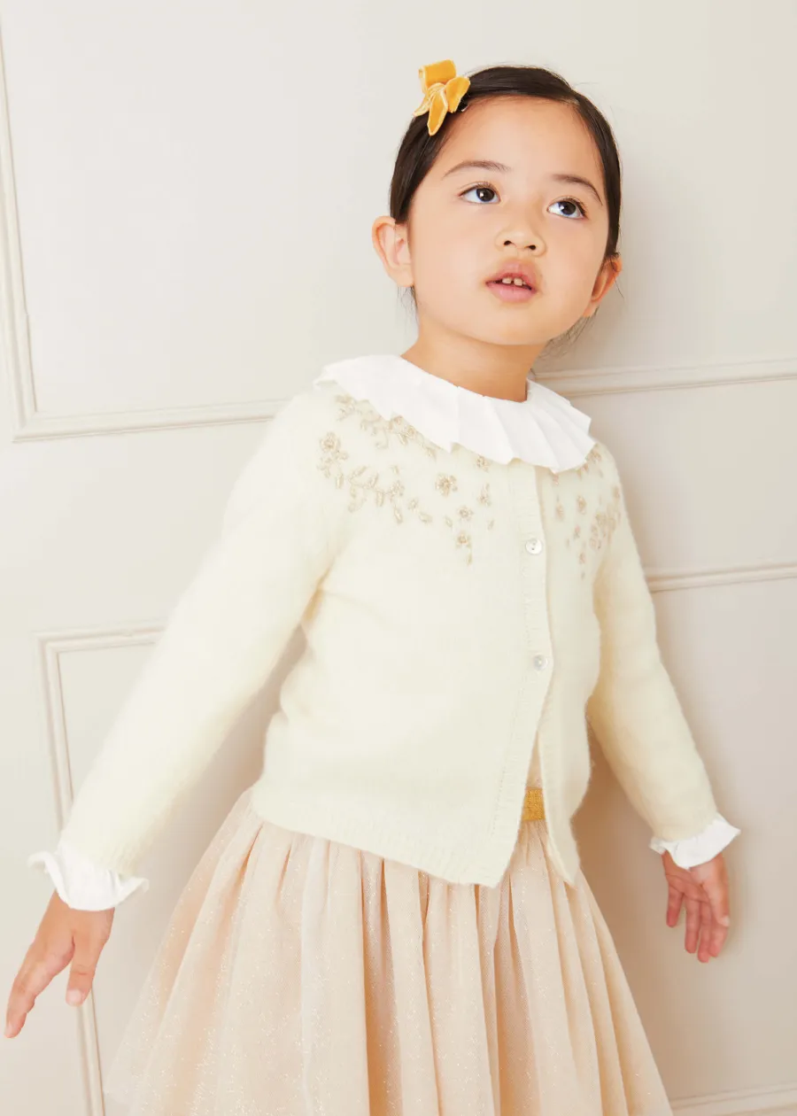 Pepa London Ruffle Collar Long Sleeve Top In Cream (18mths-10yrs)