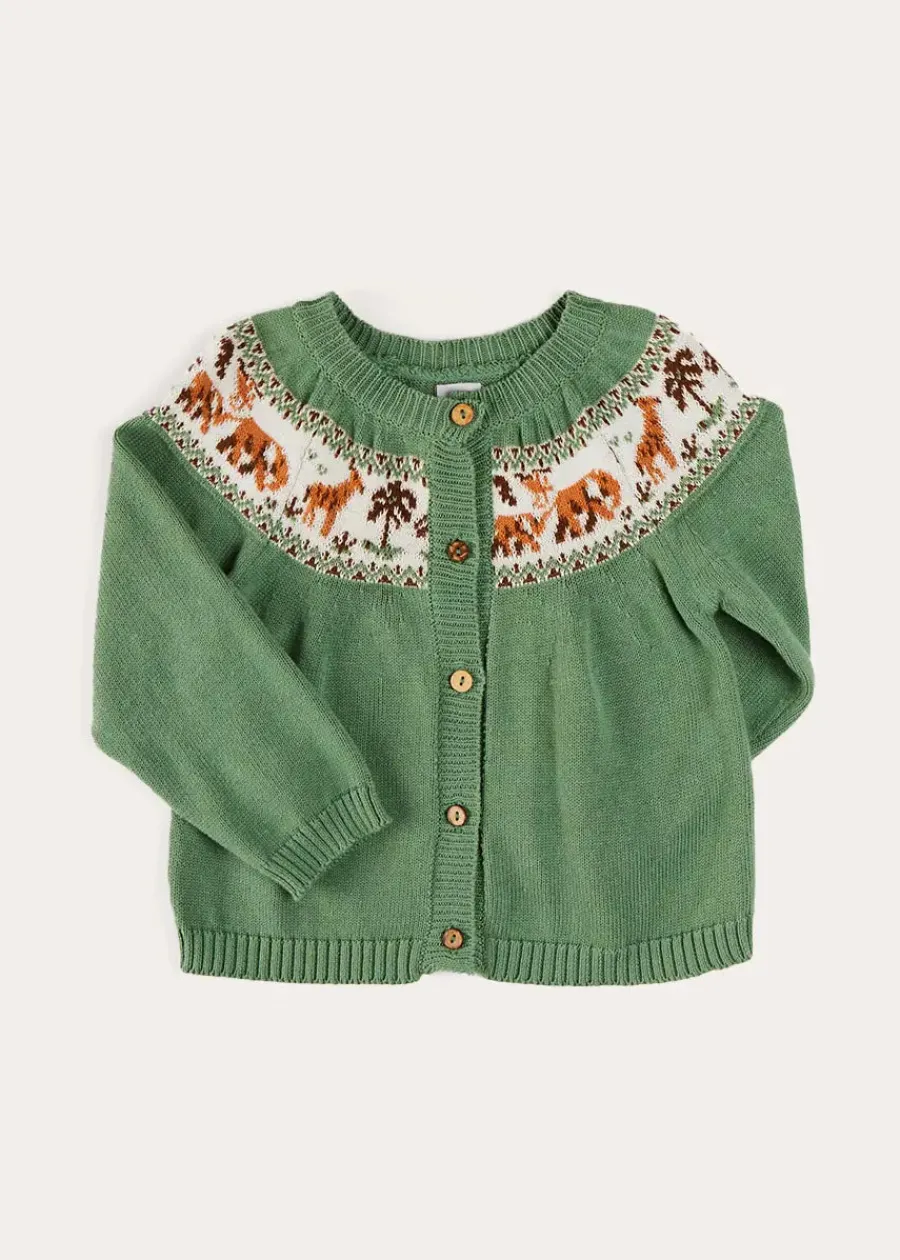 BOY Pepa London Safari Intarsia Cardigan in Green (6mths-6yrs)