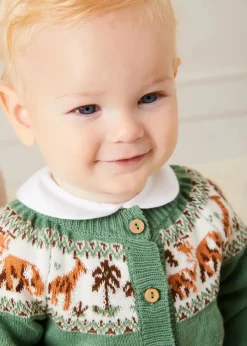 BOY Pepa London Safari Intarsia Cardigan in Green (6mths-6yrs)