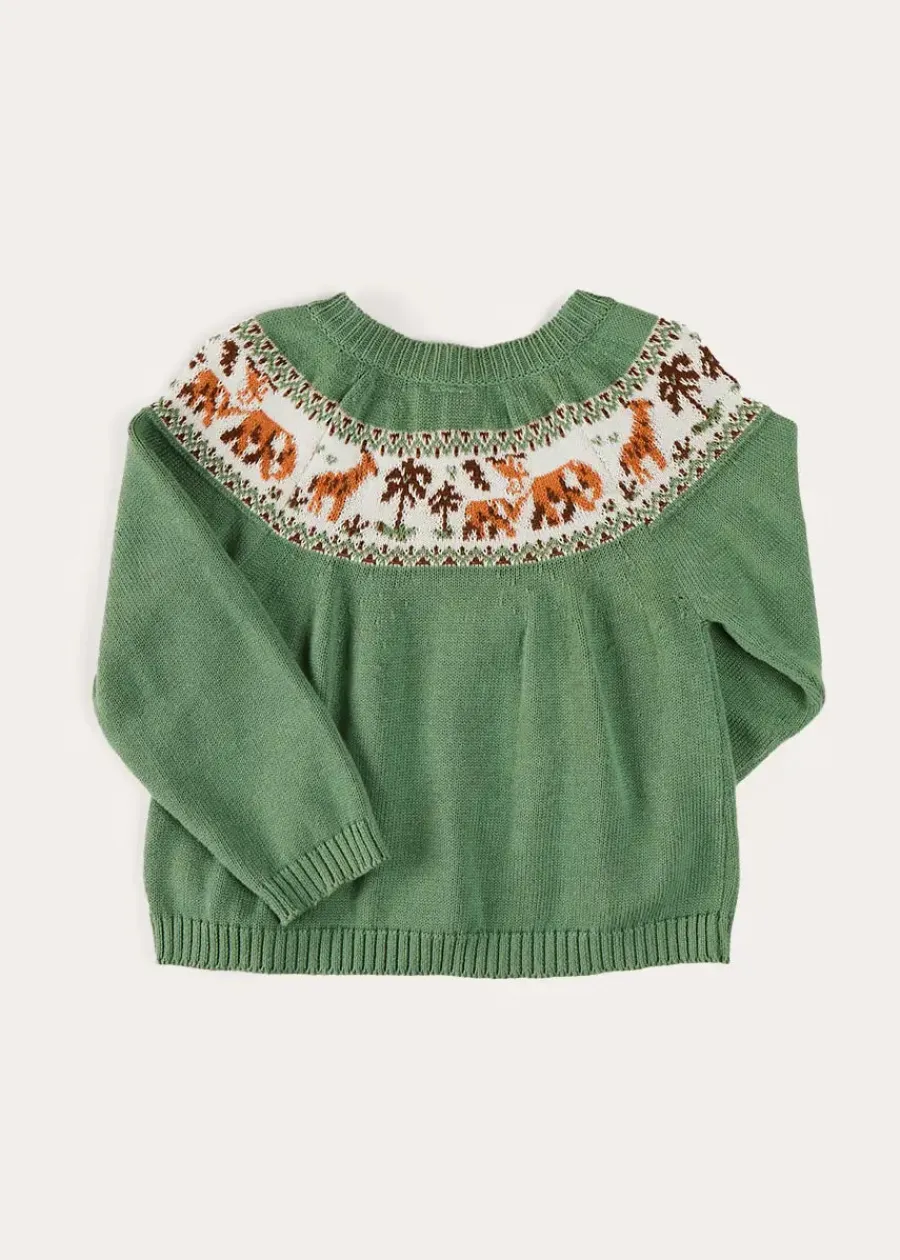 BOY Pepa London Safari Intarsia Cardigan in Green (6mths-6yrs)