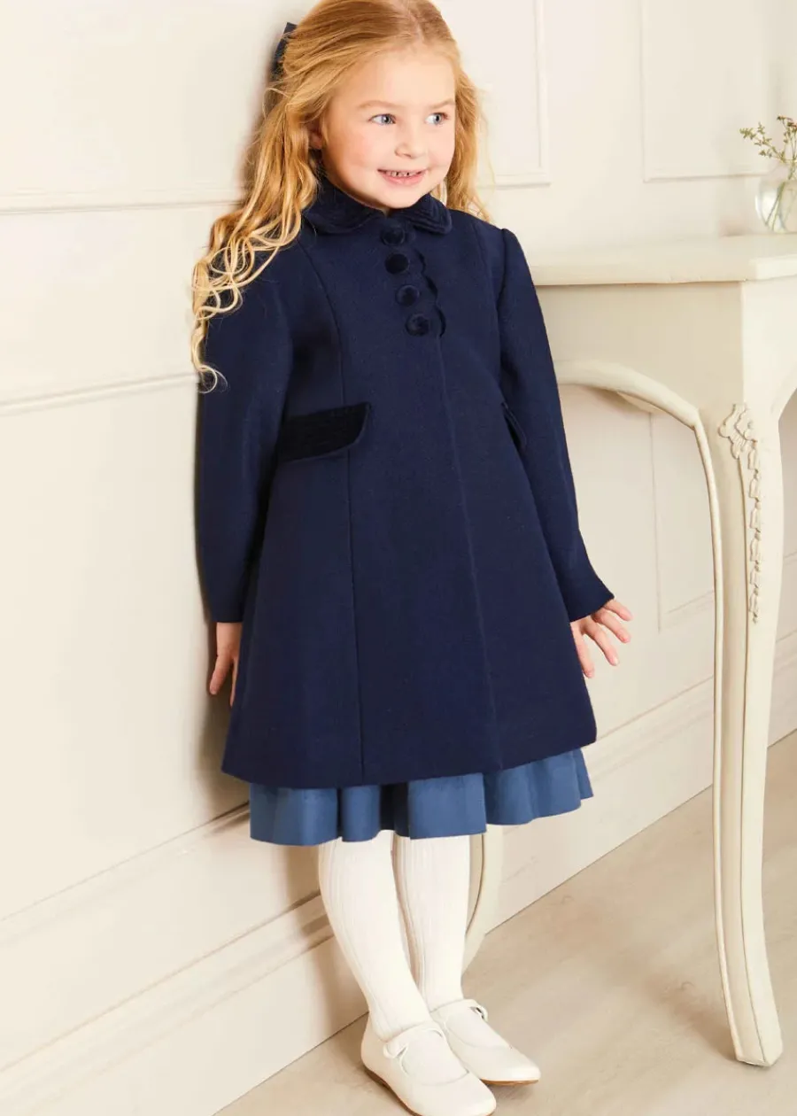 Pepa London Single Breasted Scallop Detail Coat In Navy (12mths-10yrs)