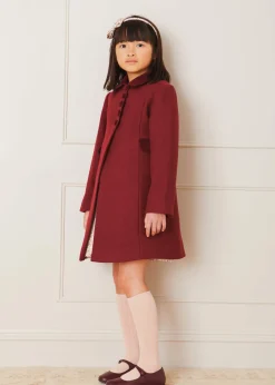 Pepa London Single Breasted Scallop Detail Coat In Burgundy (12mths-10yrs)