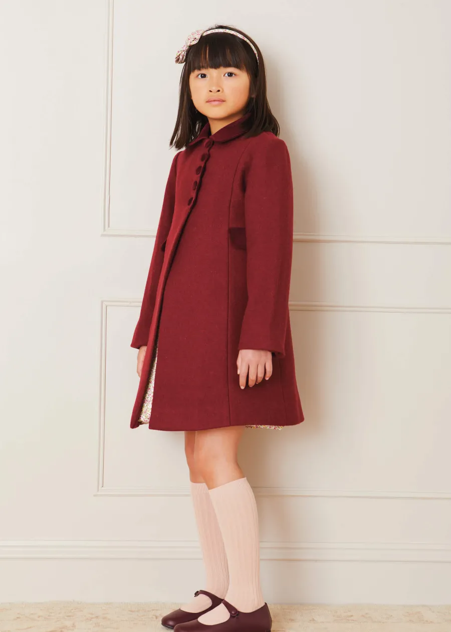 Pepa London Single Breasted Scallop Detail Coat In Burgundy (12mths-10yrs)