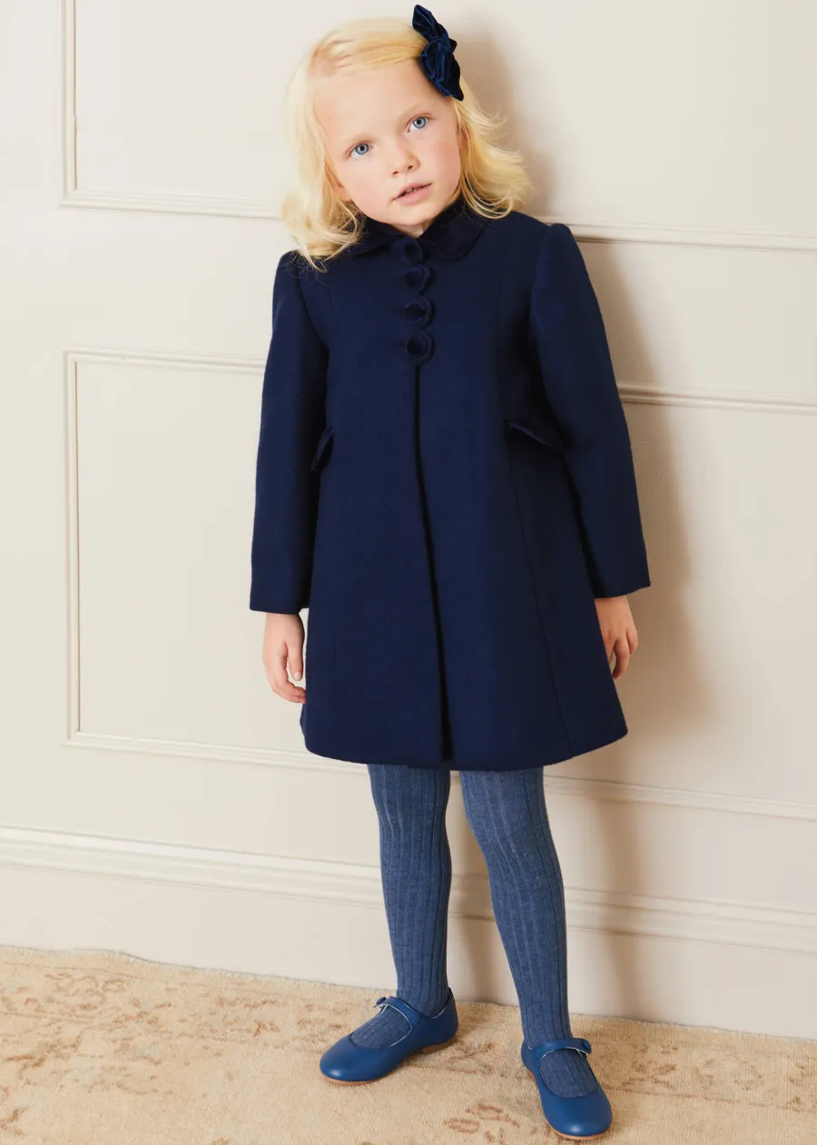 Pepa London Single Breasted Scallop Detail Coat In Navy (12mths-10yrs)