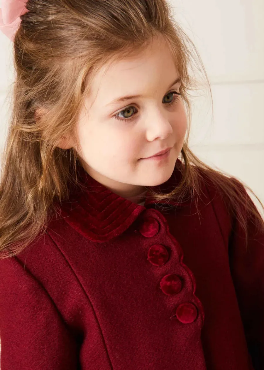 Pepa London Single Breasted Scallop Detail Coat In Burgundy (12mths-10yrs)