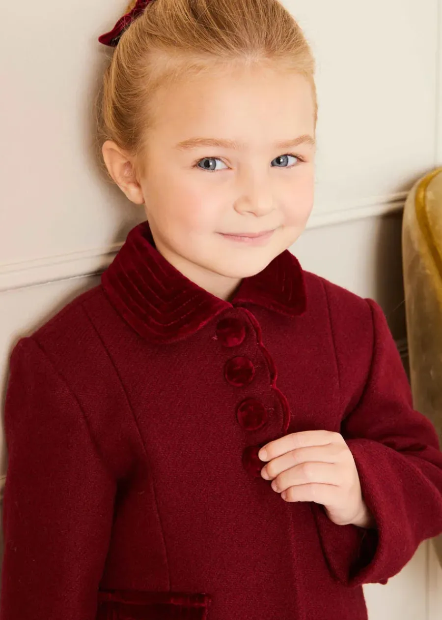 Pepa London Single Breasted Scallop Detail Coat In Burgundy (12mths-10yrs)