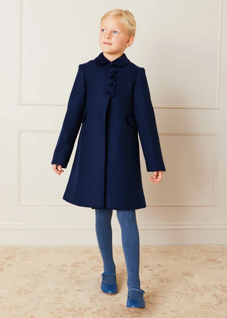 Pepa London Single Breasted Scallop Detail Coat In Navy (12mths-10yrs)
