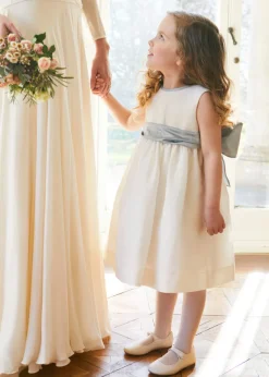Pepa London Sleeveless Ivory Flower Girl Dress with Blue Silk Sash (6mths-10yrs)
