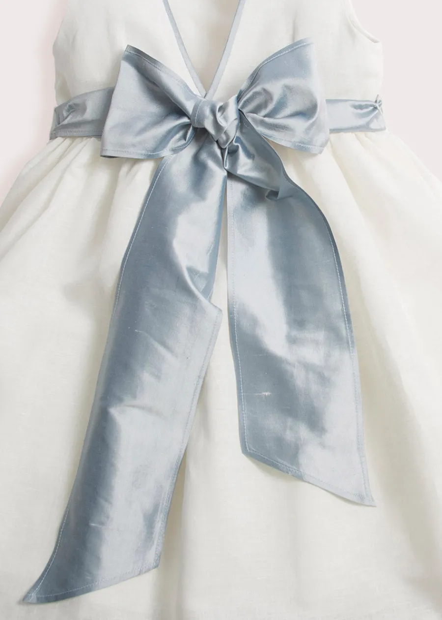 Pepa London Sleeveless Ivory Flower Girl Dress with Blue Silk Sash (6mths-10yrs)