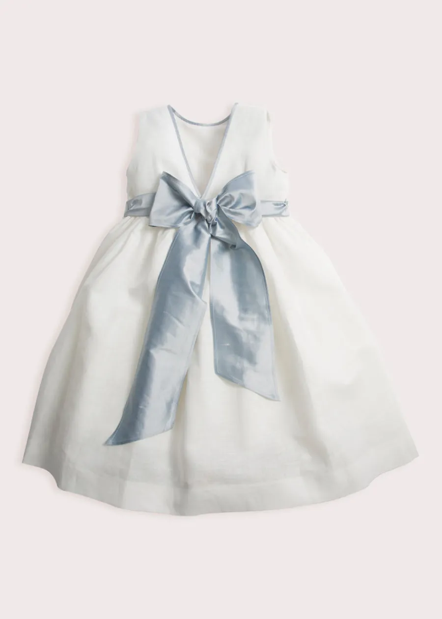Pepa London Sleeveless Ivory Flower Girl Dress with Blue Silk Sash (6mths-10yrs)