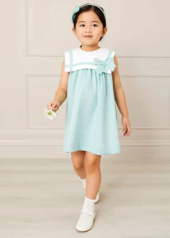 Pepa London Sleeveless Trapeze Dress With Bow Detail in Green (12mths-10yrs)