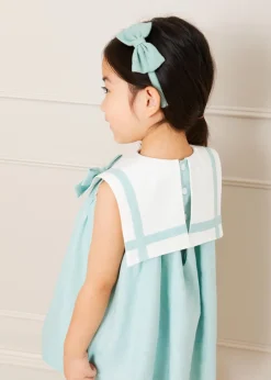 Pepa London Sleeveless Trapeze Dress With Bow Detail in Green (12mths-10yrs)