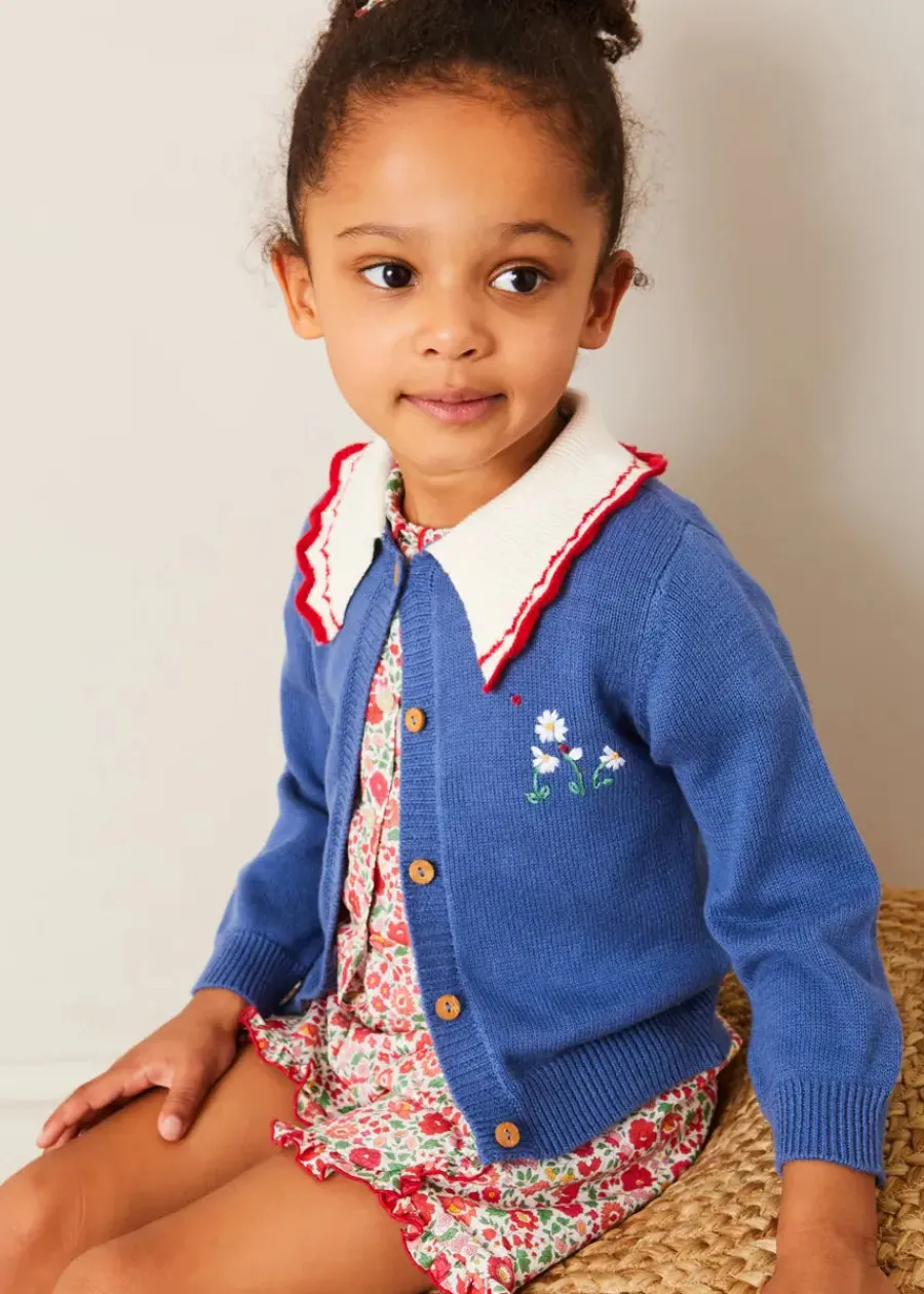 Pepa London Statement Collar Floral Embroidery Cardigan in Navy (2-10yrs)
