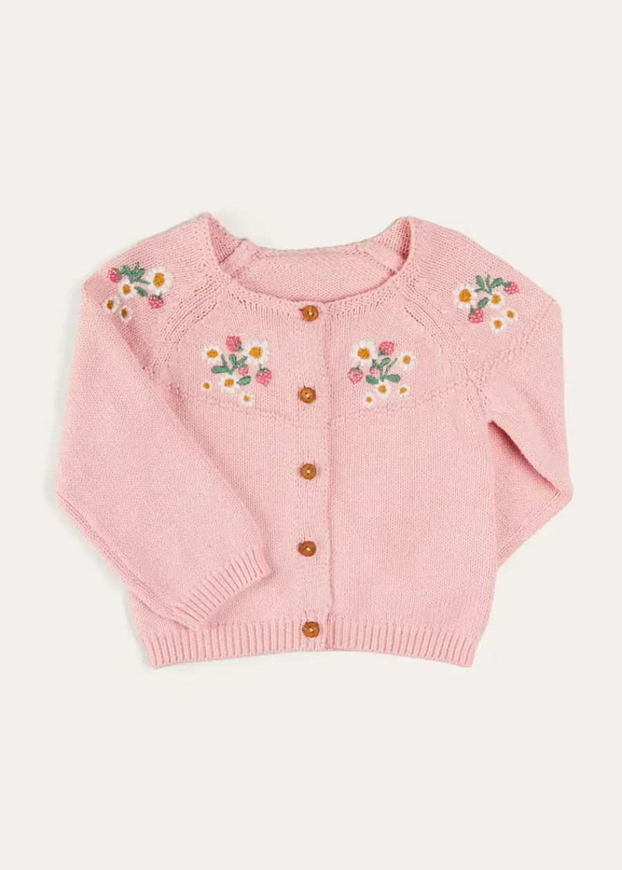 Pepa London Strawberry Embroidery Cardigan in Pink (12mths-6yrs)