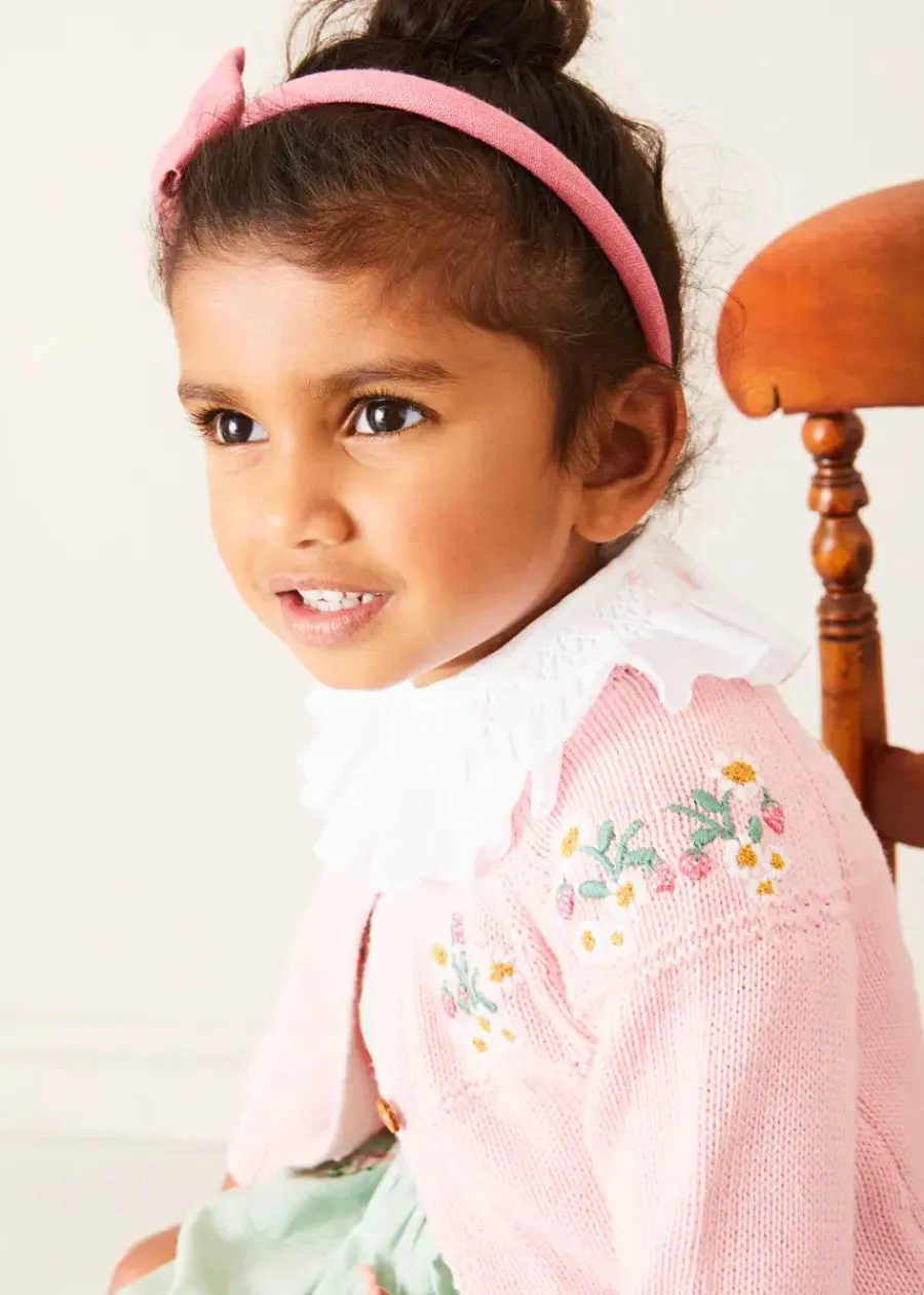 Pepa London Strawberry Embroidery Cardigan in Pink (12mths-6yrs)