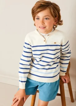 BOY Pepa London Striped Crewneck Button Detail Jumper in Blue (12mths-10yrs)