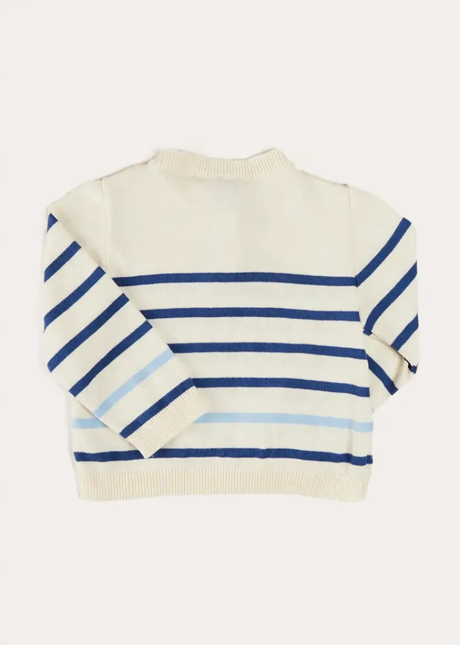 BOY Pepa London Striped Crewneck Button Detail Jumper in Blue (12mths-10yrs)