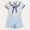 BOY Pepa London Striped Mariner Collar Short Sleeve Two Piece Set in Blue (18mths-6yrs)