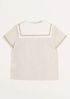 BOY Pepa London Striped Mariner Collar Short Sleeve Shirt in Beige (12mths-6yrs)