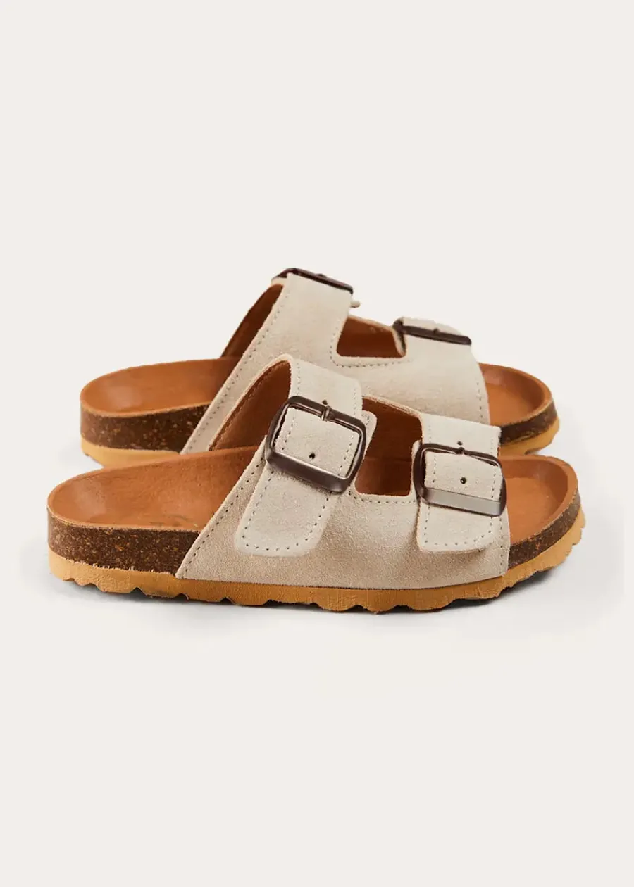 Pepa London Suede Buckle Detail Sandals in Beige (28-35EU)