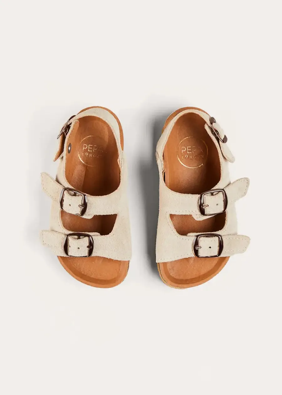 BOY Pepa London Suede Buckle Detail Strappy Sandals in Beige (21-27EU)