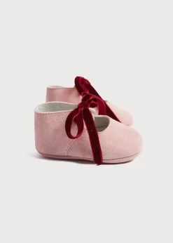 BOY Pepa London Suede Pink Baby Pram Shoes with Velvet Ribbon (17-20EU)