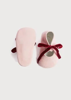 BOY Pepa London Suede Pink Baby Pram Shoes with Velvet Ribbon (17-20EU)