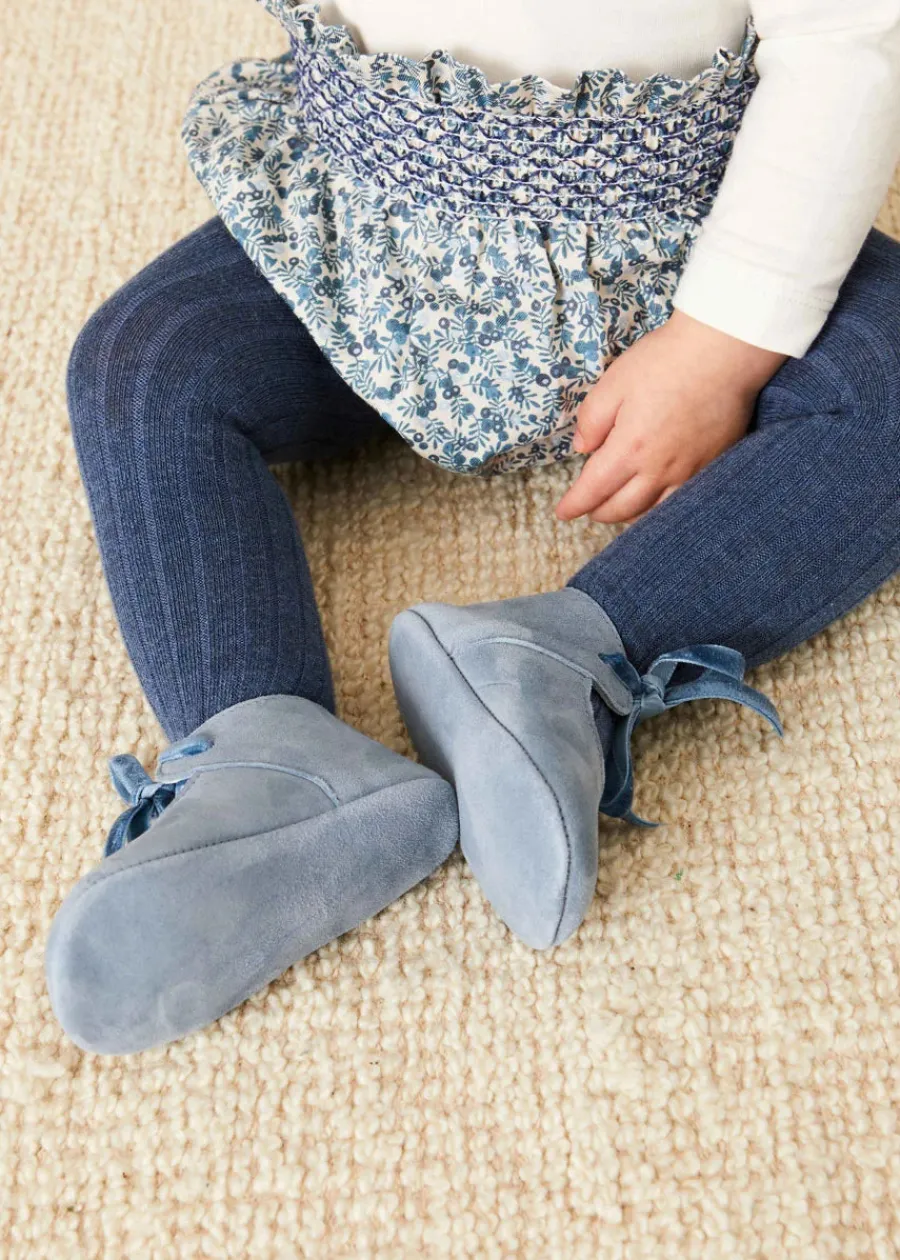 BOY Pepa London Suede Velvet Ribbon Pram Shoes in Blue (17-21 EU)