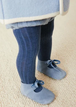 BOY Pepa London Suede Velvet Ribbon Pram Shoes in Blue (17-21 EU)