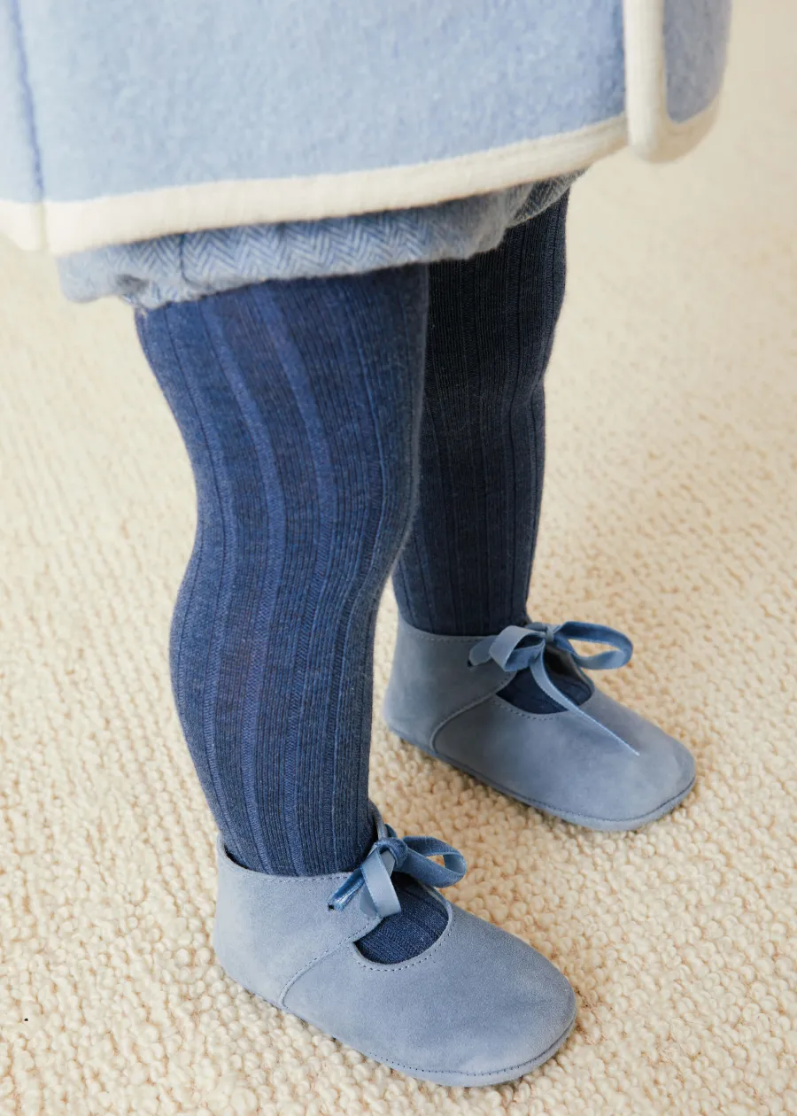 BOY Pepa London Suede Velvet Ribbon Pram Shoes in Blue (17-21 EU)