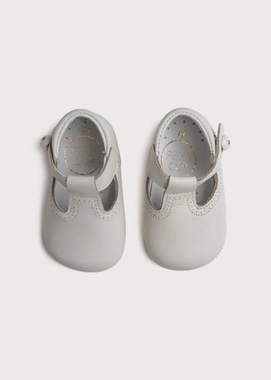 BOY Pepa London T-Bar Leather Pram Shoes in Ivory (17-20EU)